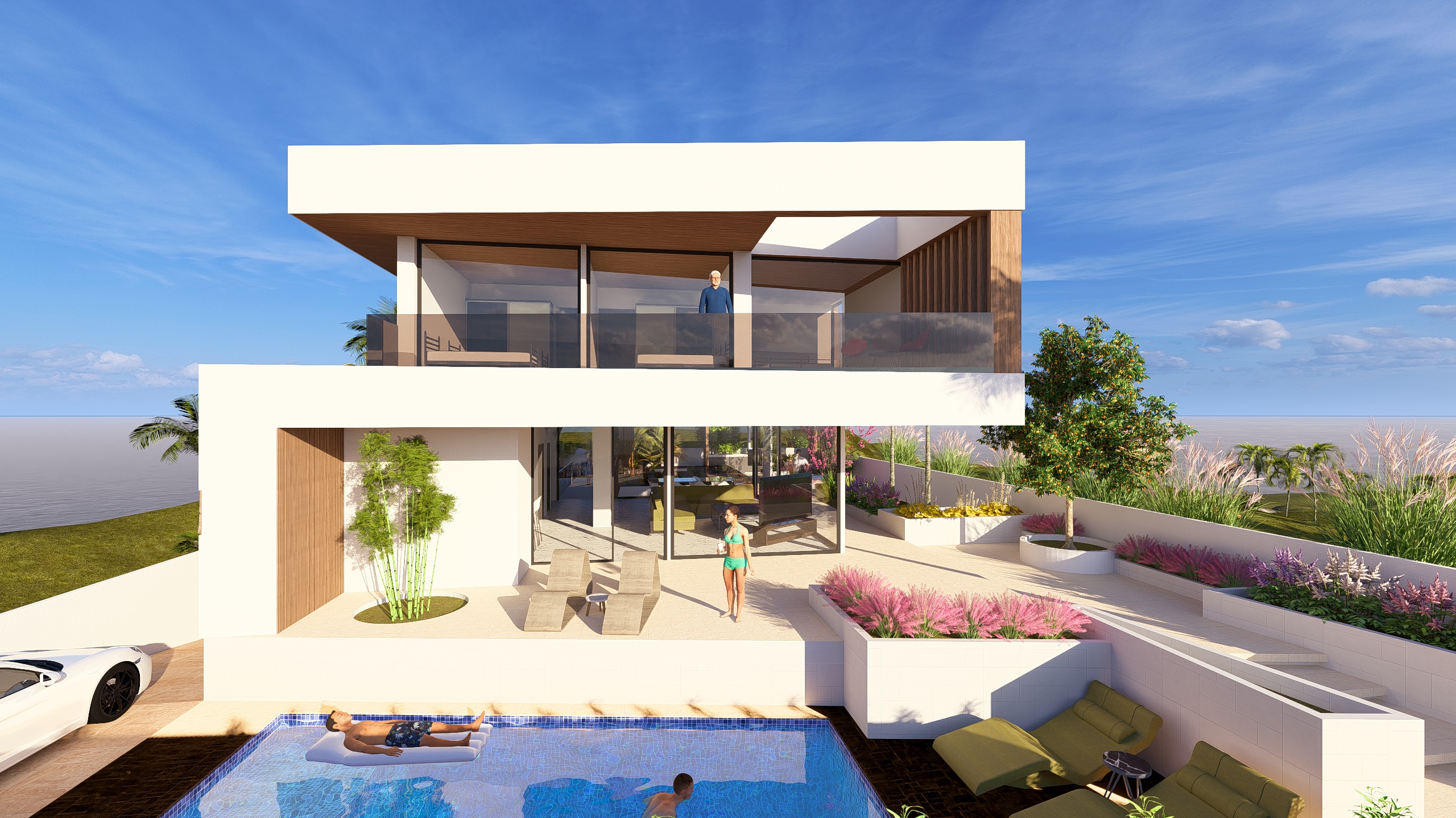 Casa B1 - Detaliu terasa și zona piscină