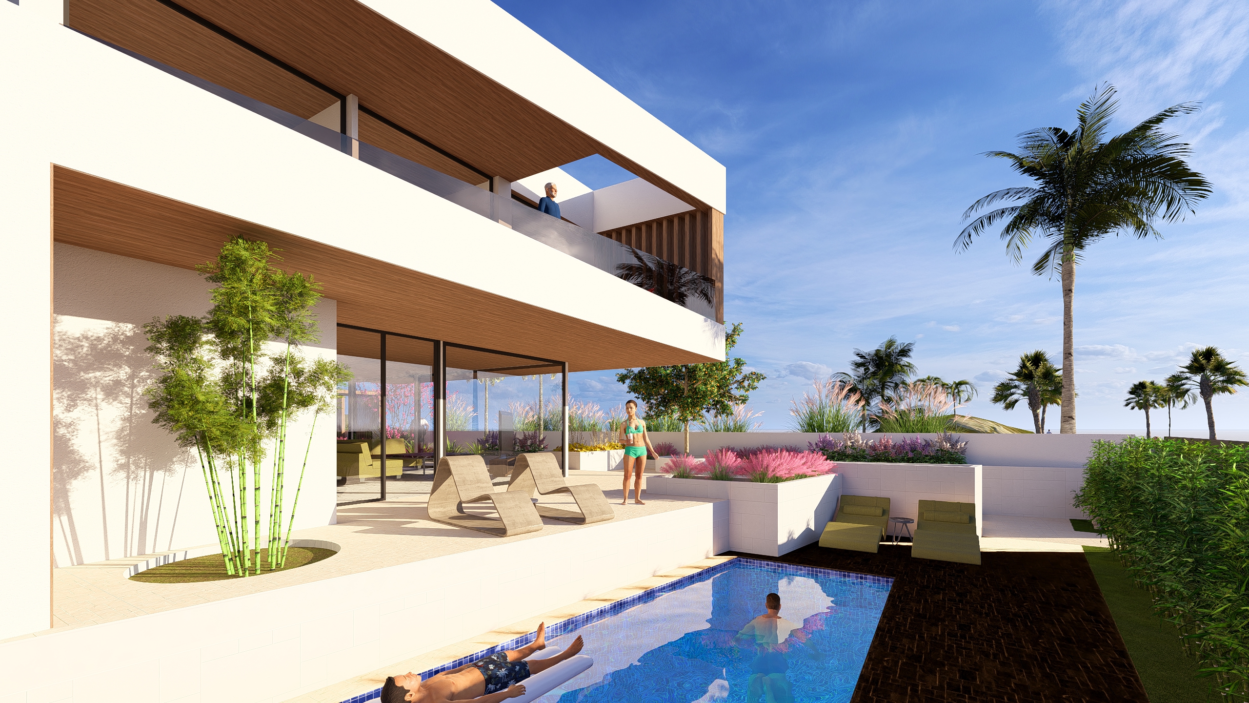 Casa B1 - Detaliu piscină cu terasele amenajate