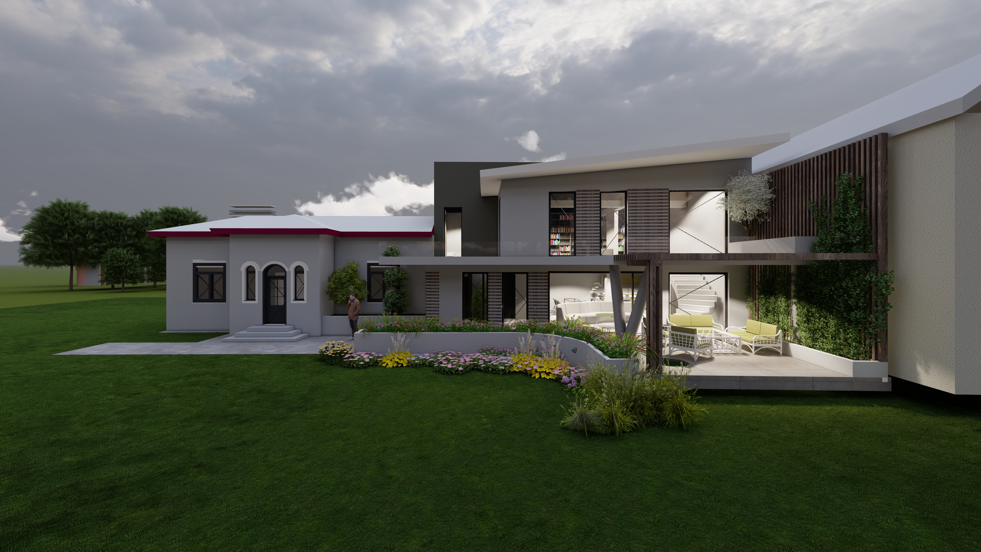 Casa FI - Perspectivă laterală integrată în peisaj