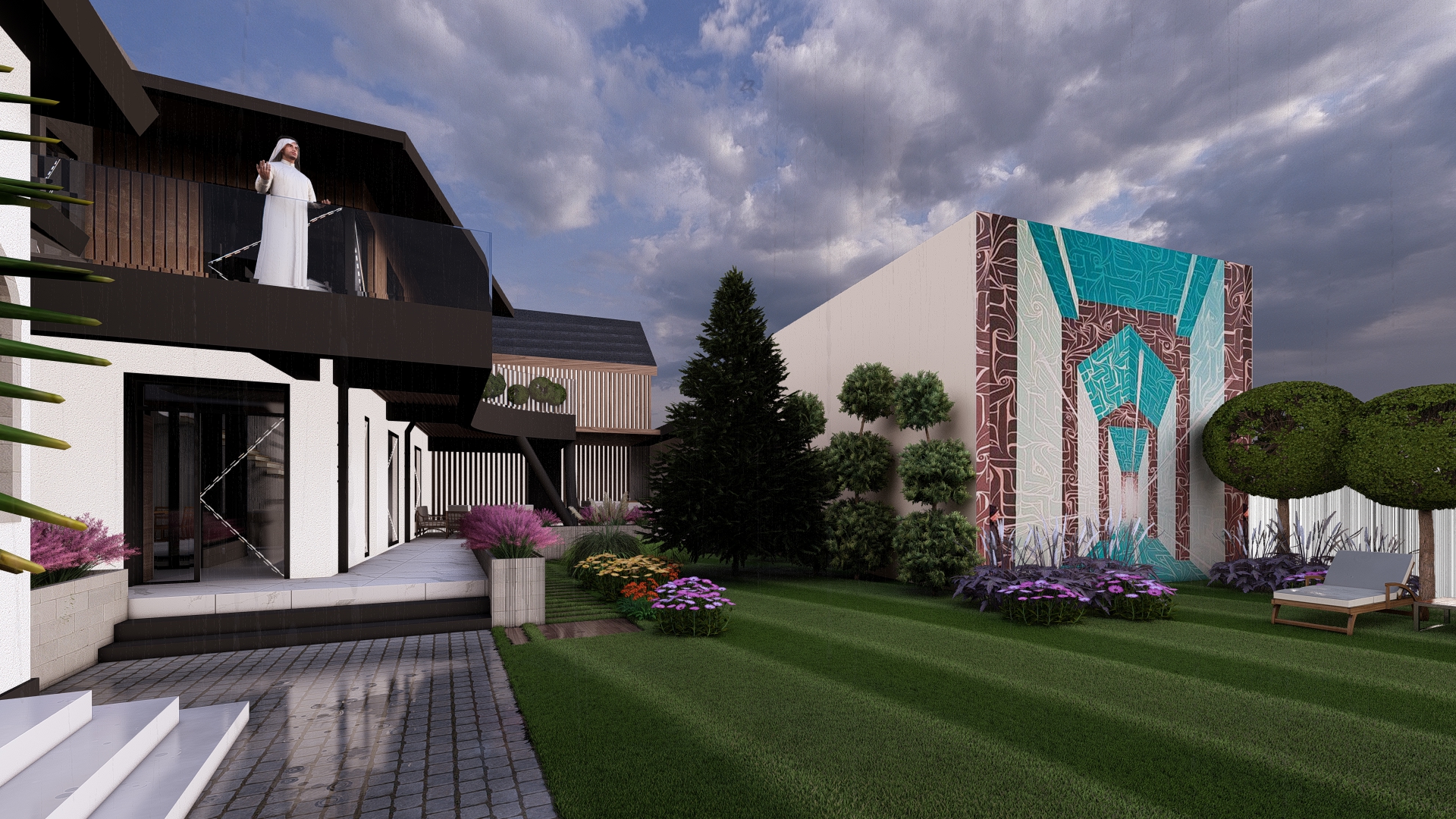 Casa FI - Vedere din curte către mural