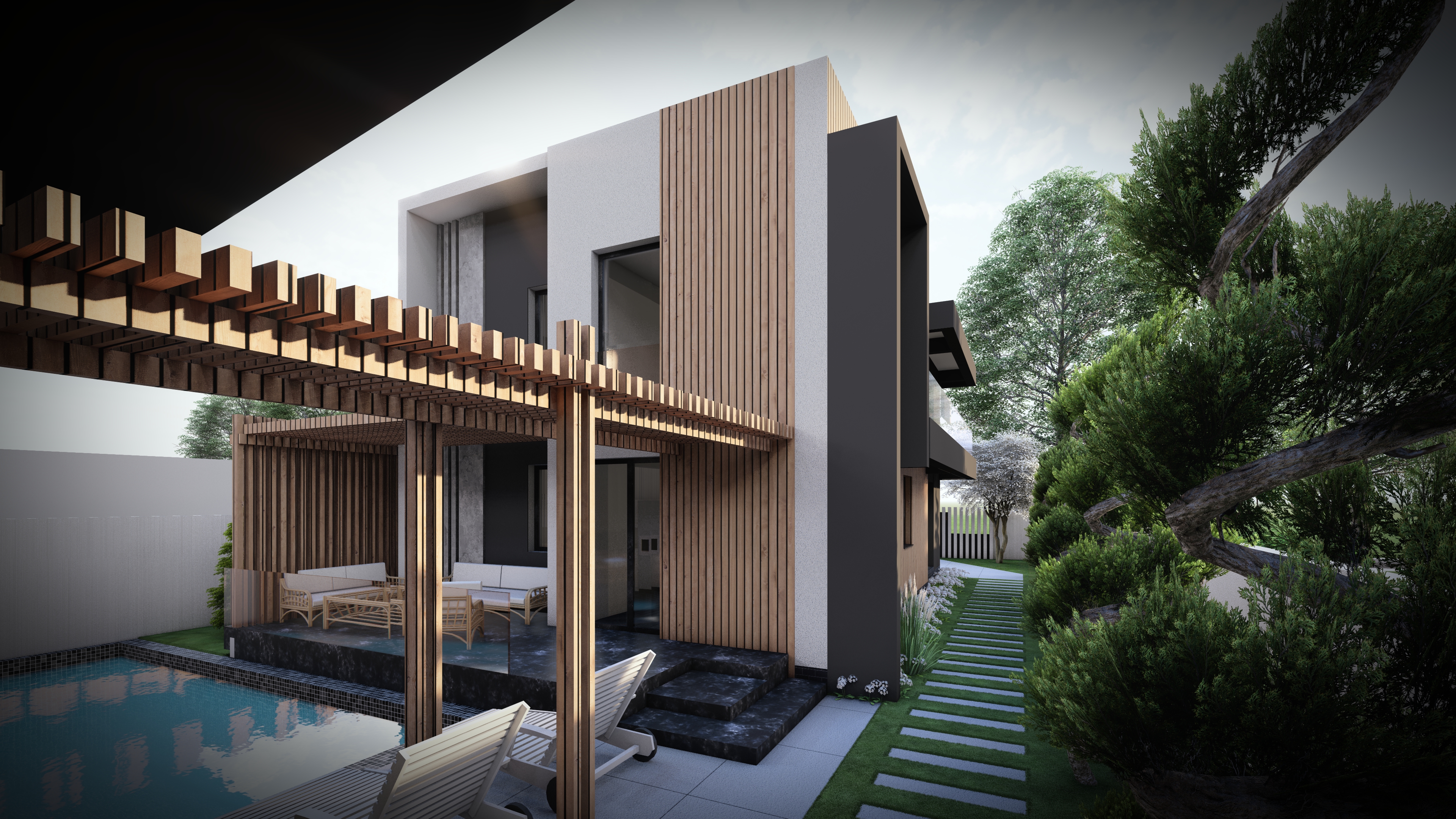 Casa P - Terasa cu pergola din lemn