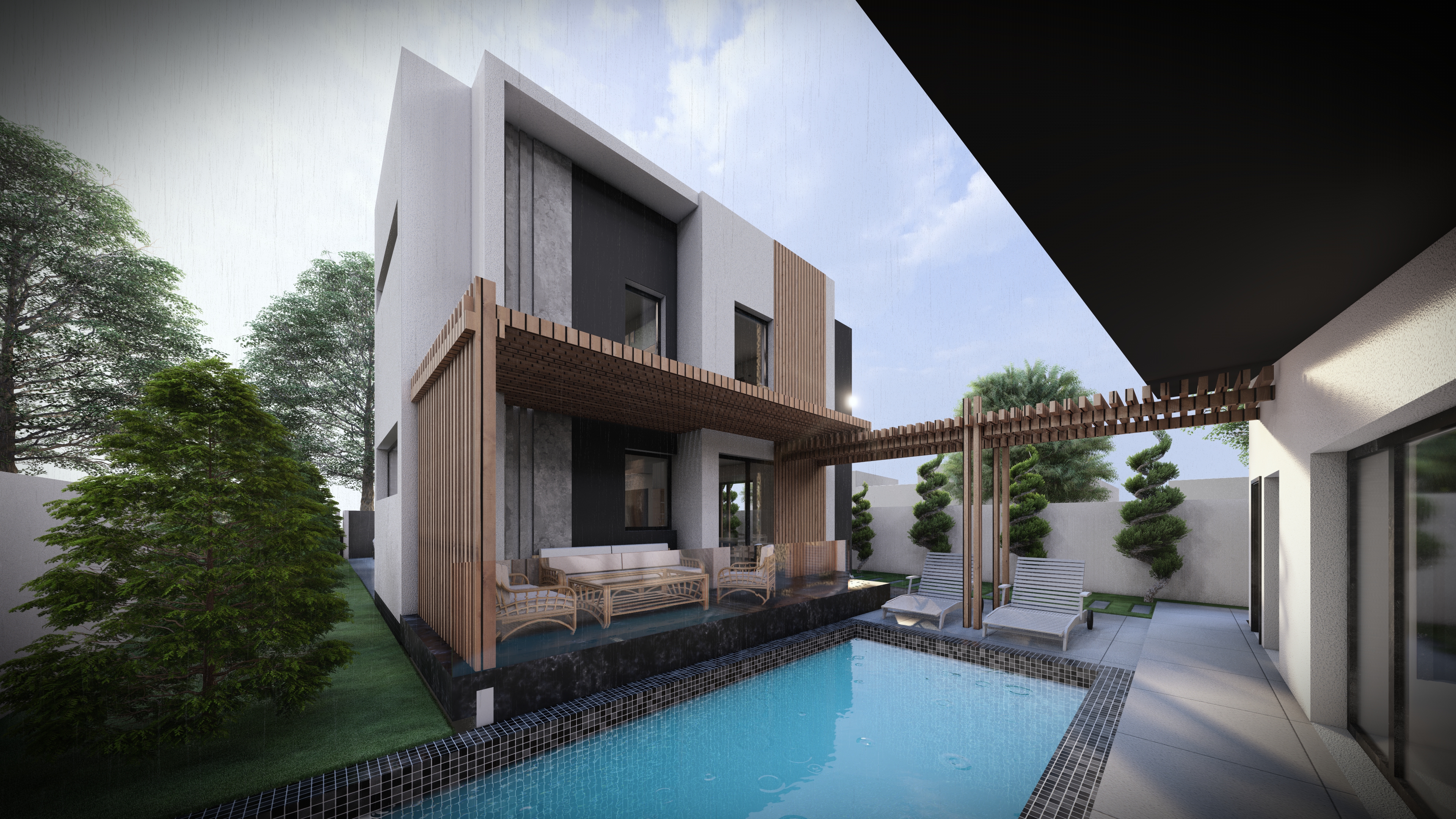 Casa P - Zona piscină cu mobilier exterior